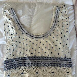 Free People White and Blue Flowy Top